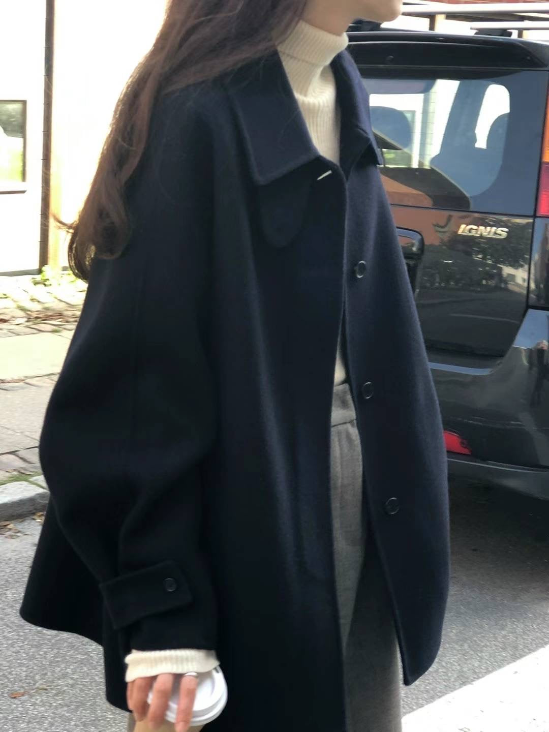 Ounce cashmere half handmade coat-2col