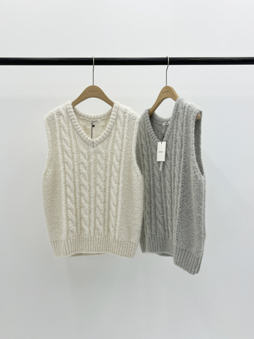 Alpaca canle v neck vest-2col