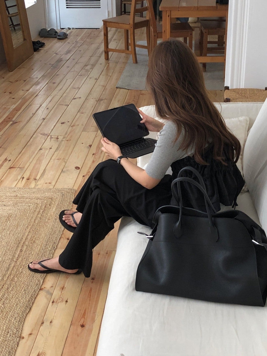 Essential semi wide banding pants-4col