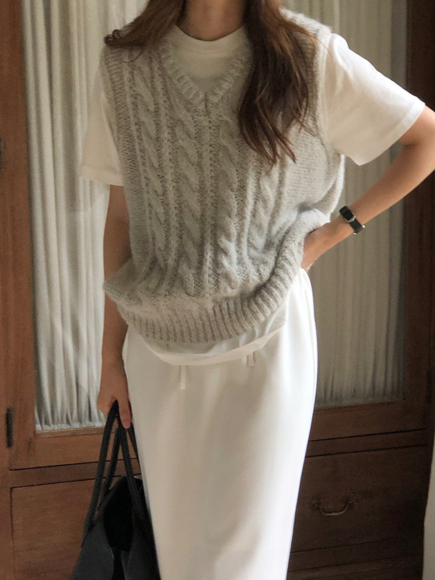 Alpaca canle v neck vest-2col