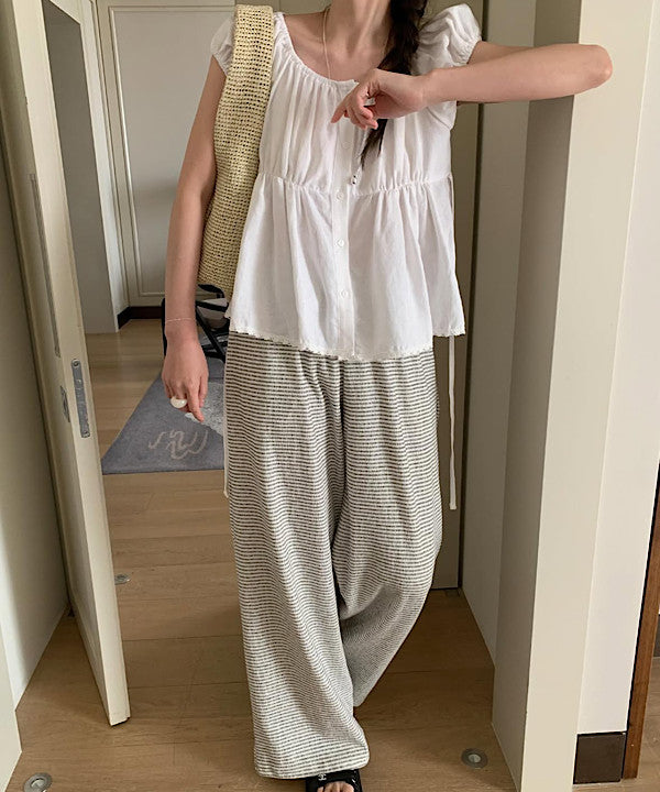 linen puff blouse-2col