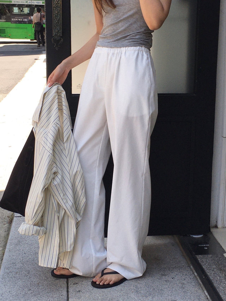 Essential semi wide banding pants-4col