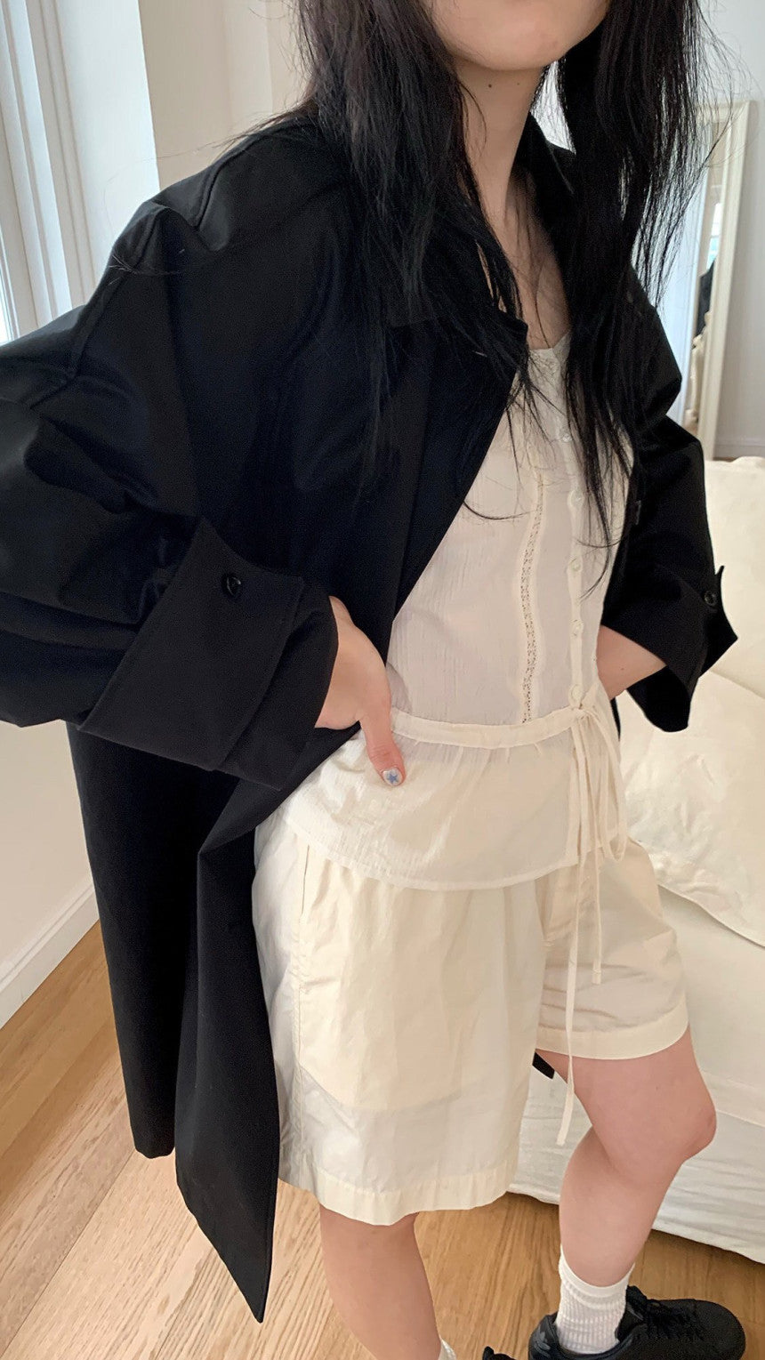 ivory即納 Haus raglan half trench coat-2col