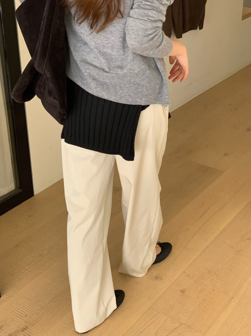 Essential semi wide banding pants-4col