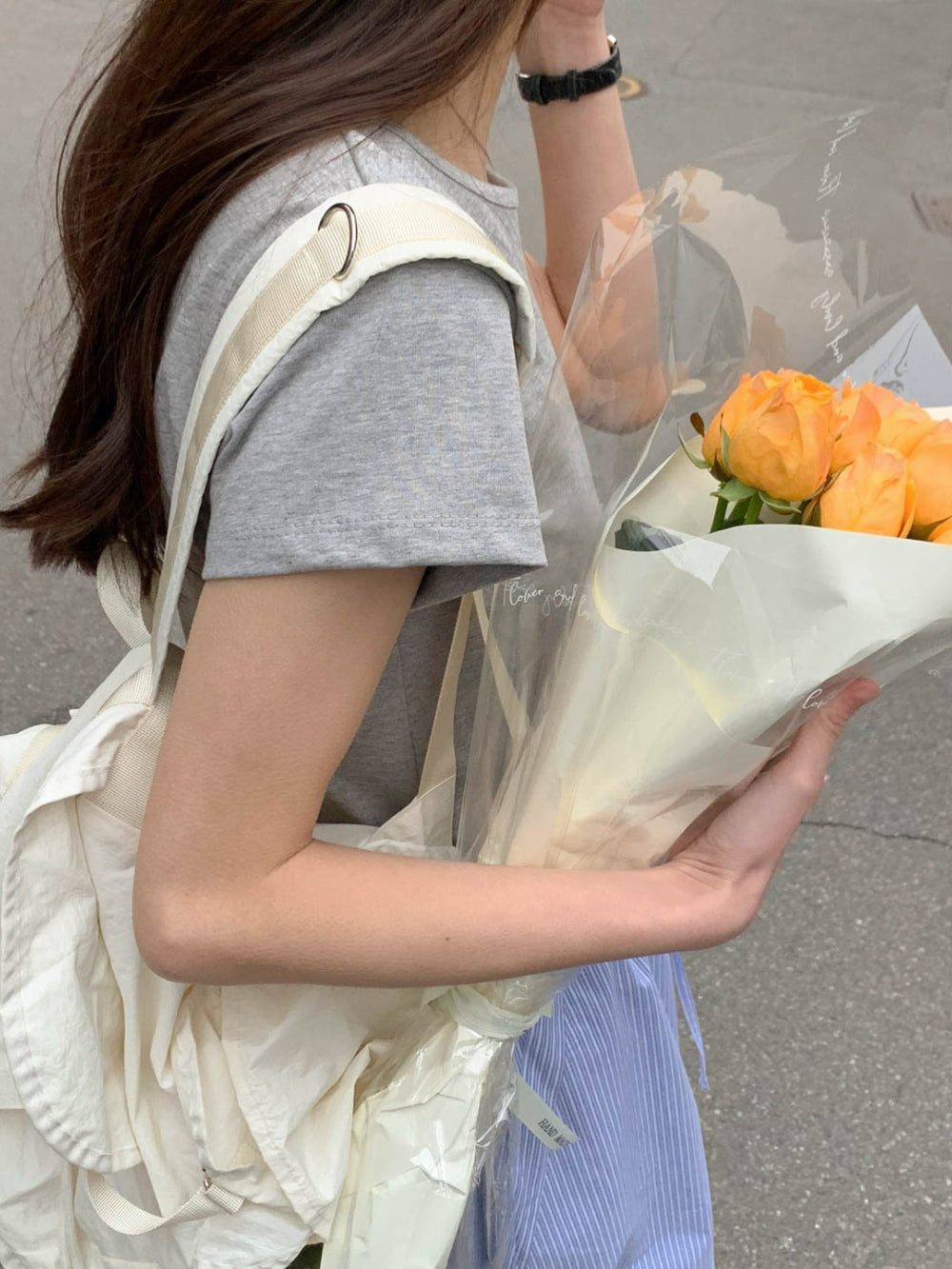 ivory即納 Baige semi crop T-4col