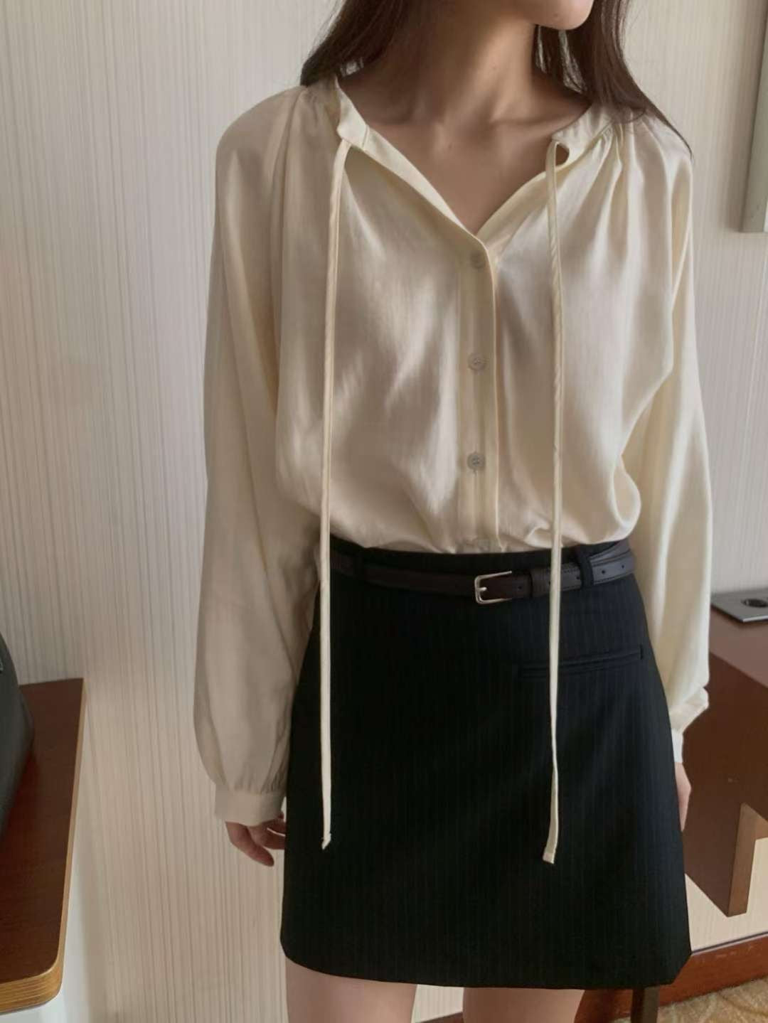 rope shirring blouse-2col