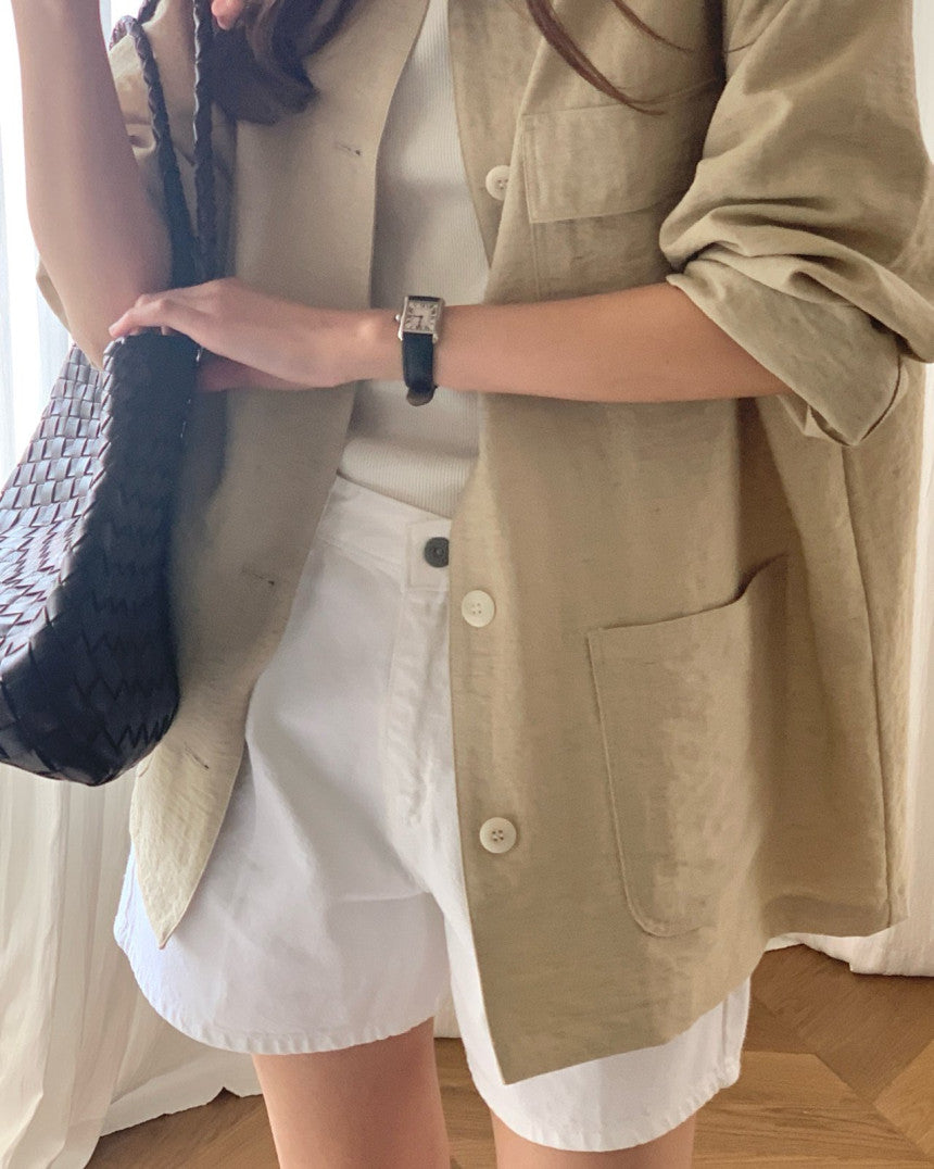 Chole linen single half jacket-2col