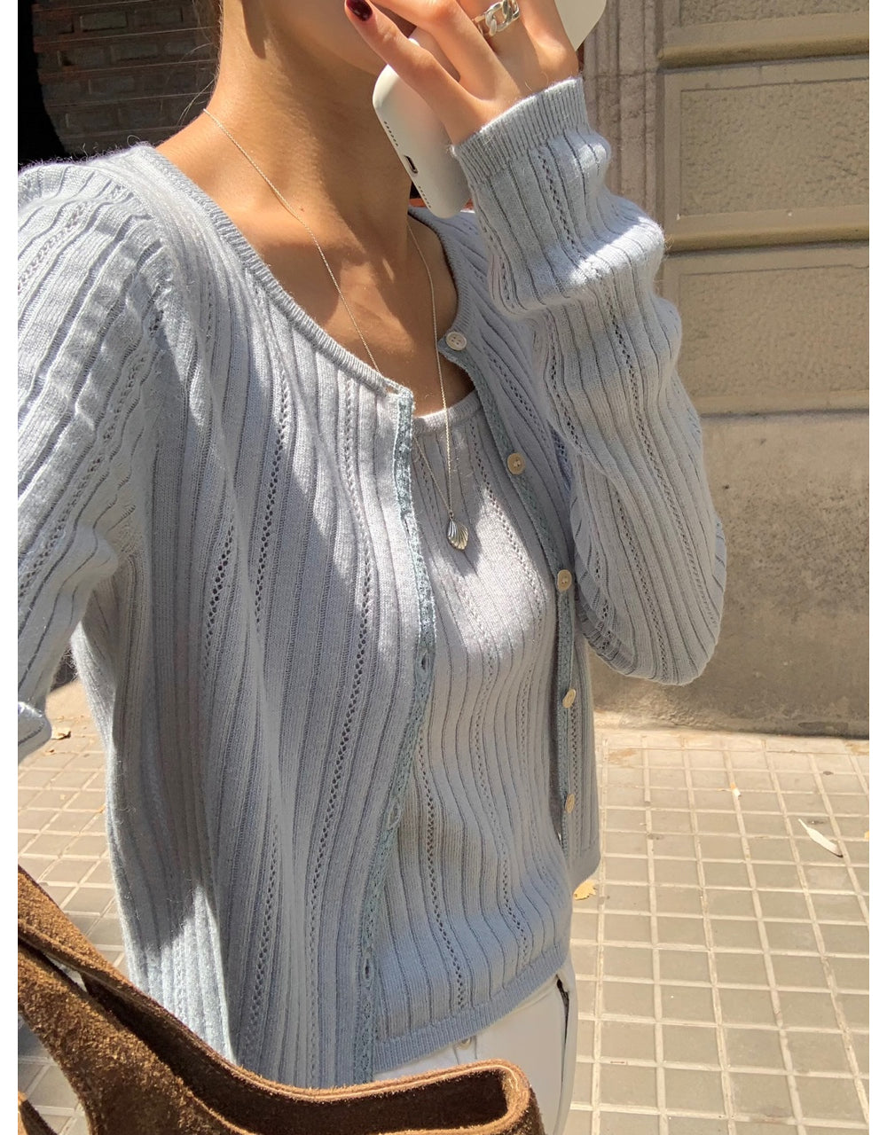 Punching sleeveless&cardigan set-3col