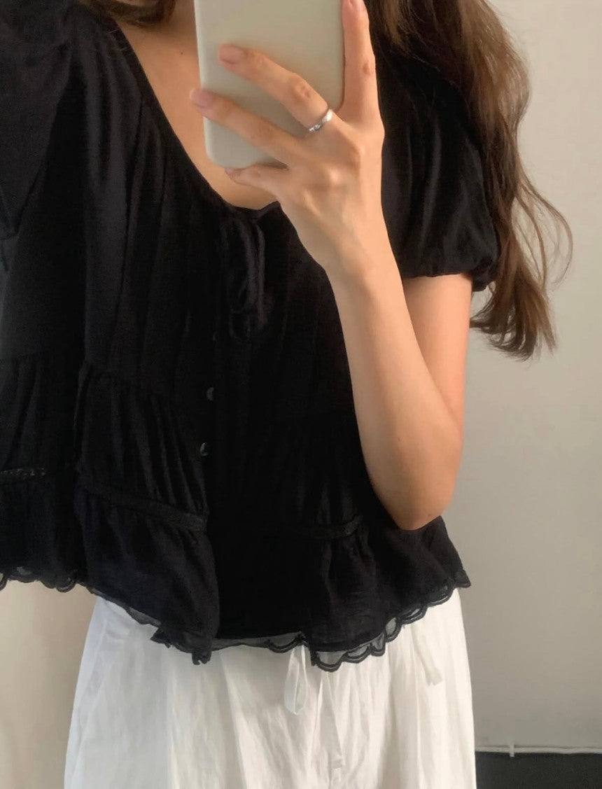 liter shasha lace blouse-2col