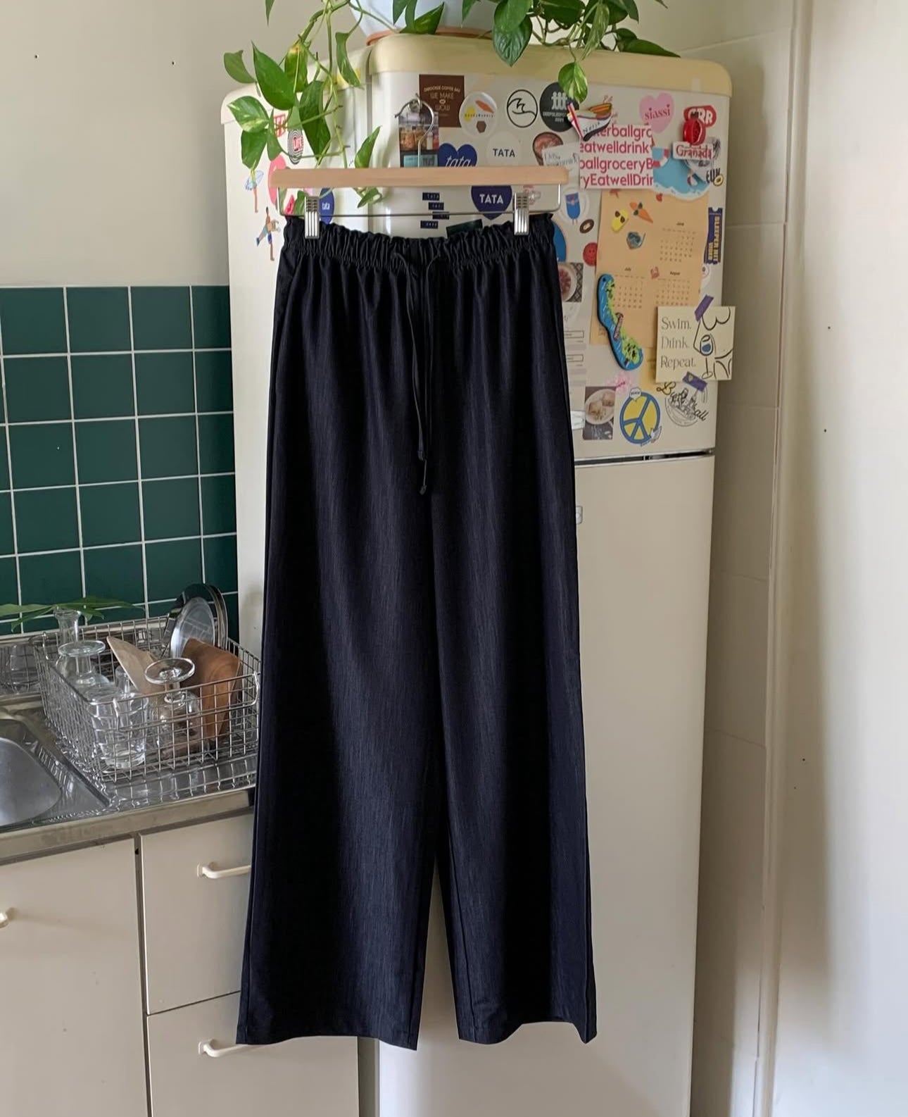 Ice banding denim slacks ショート丈あり