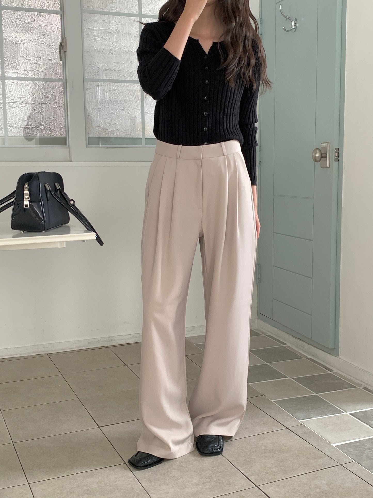 Fw two-pin tuck wide slacks-5colショート丈あり