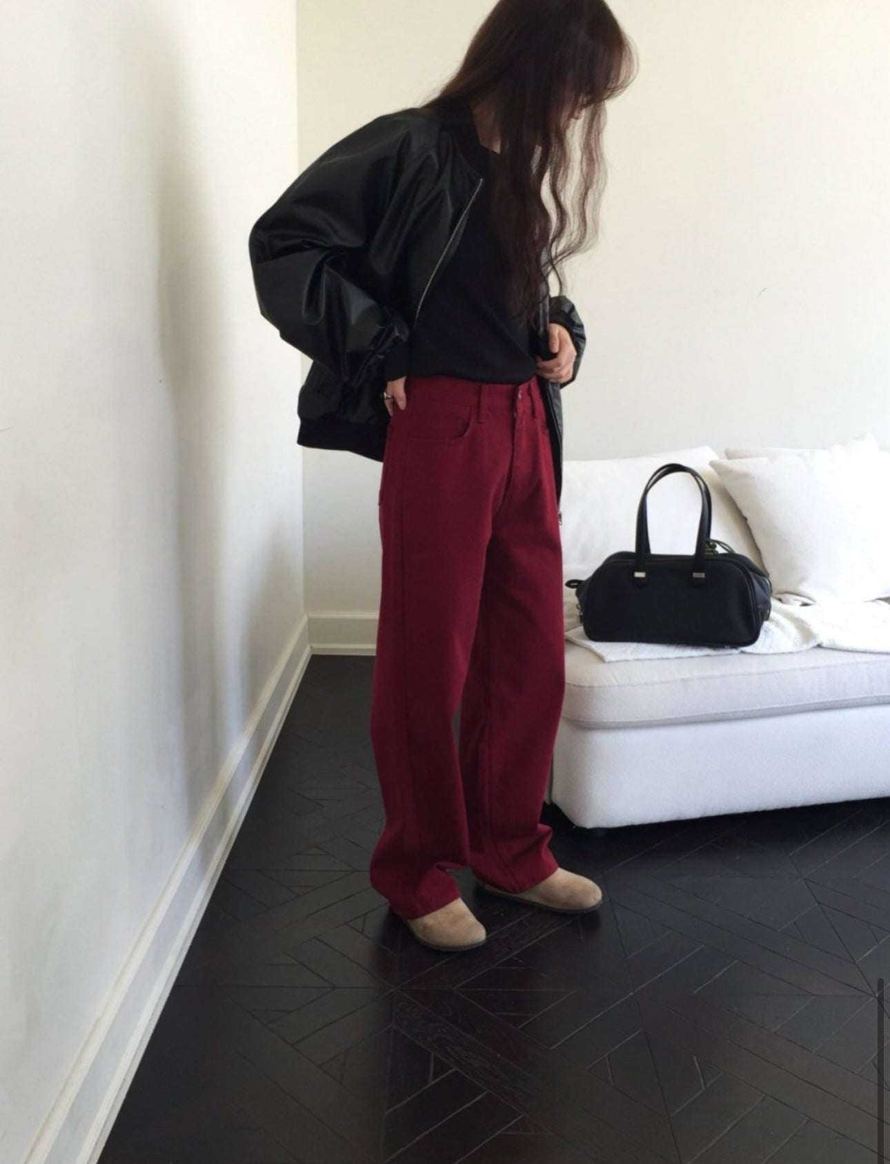 Leather bomber jacket