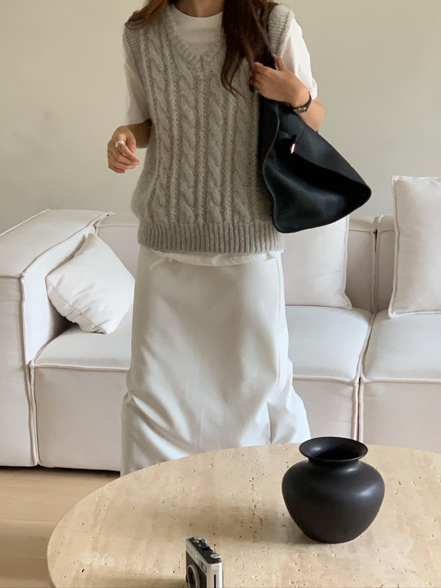 Alpaca canle v neck vest-2col