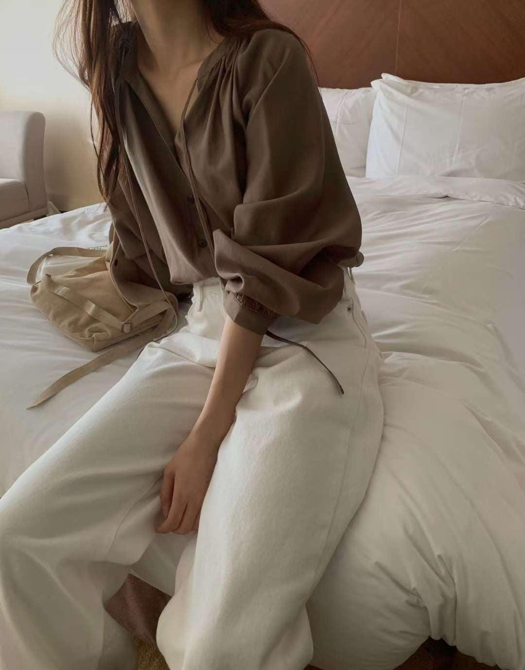 rope shirring blouse-2col