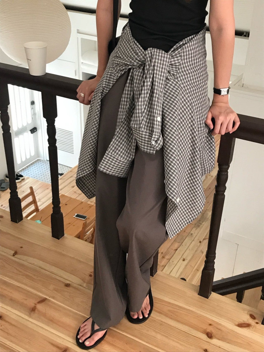 Essential semi wide banding pants-4col