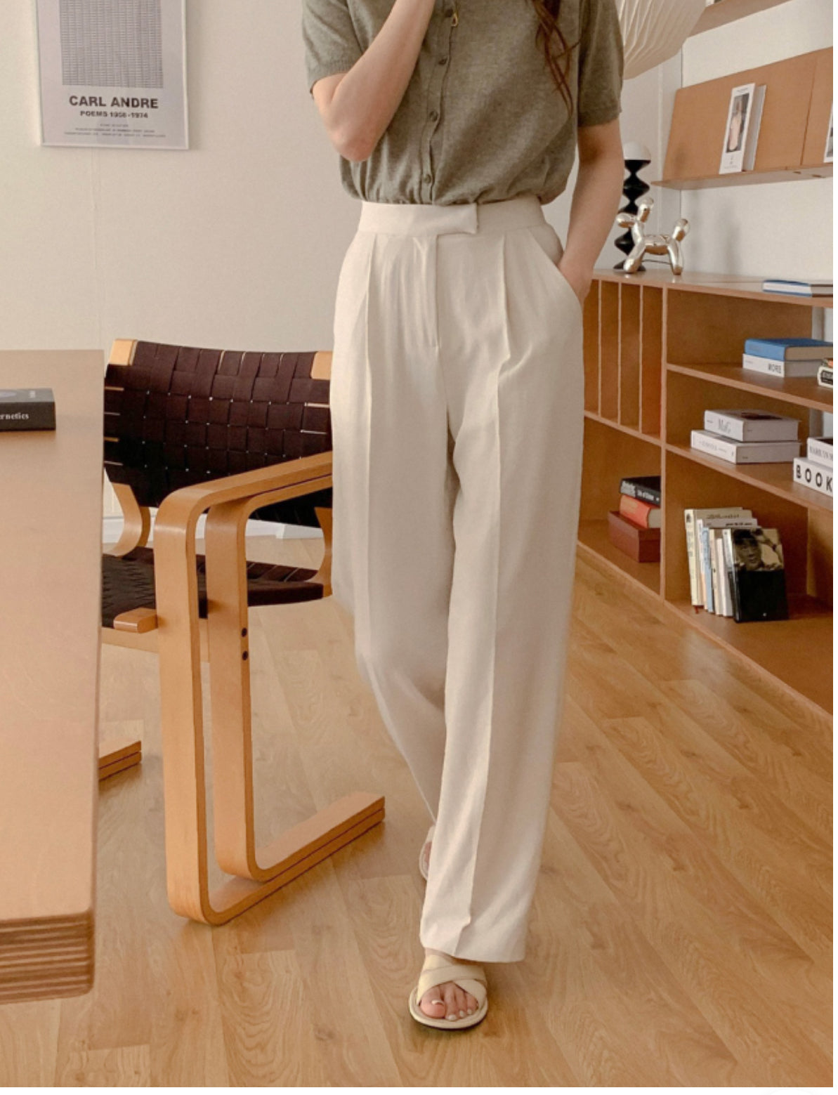 Summer linen semi-wide slacks-4col/ショート丈あり