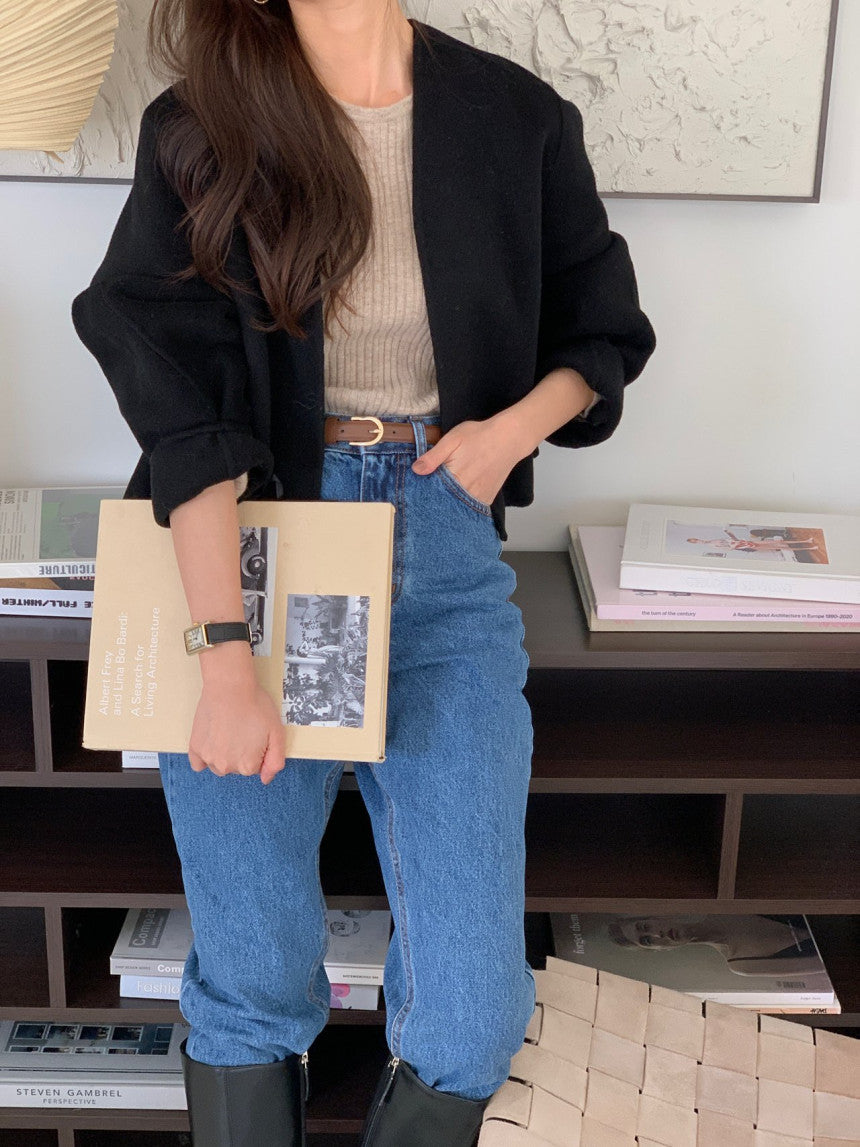 collarless handmade wool jacket-2col