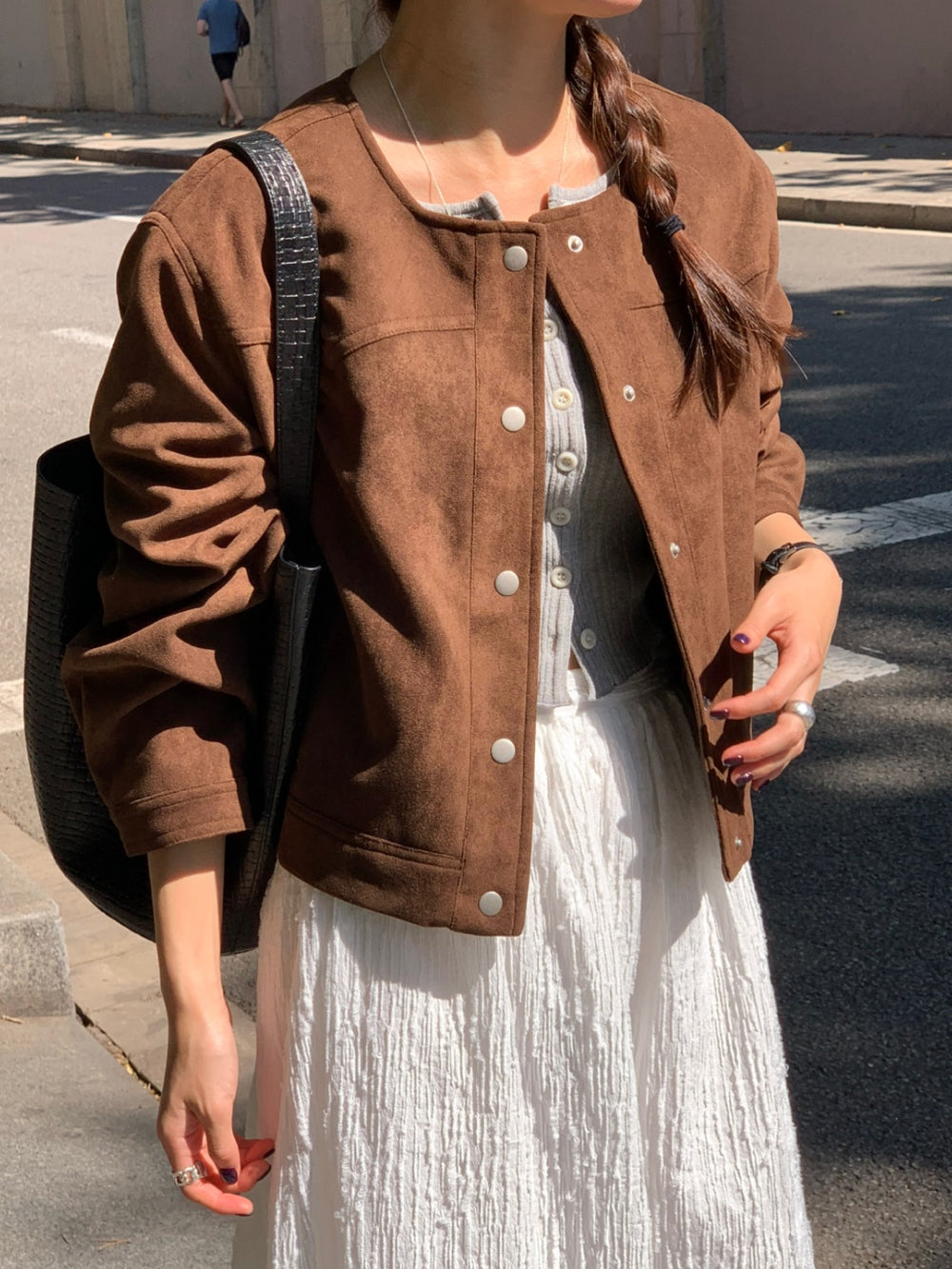 Wedge suede jacket-2col