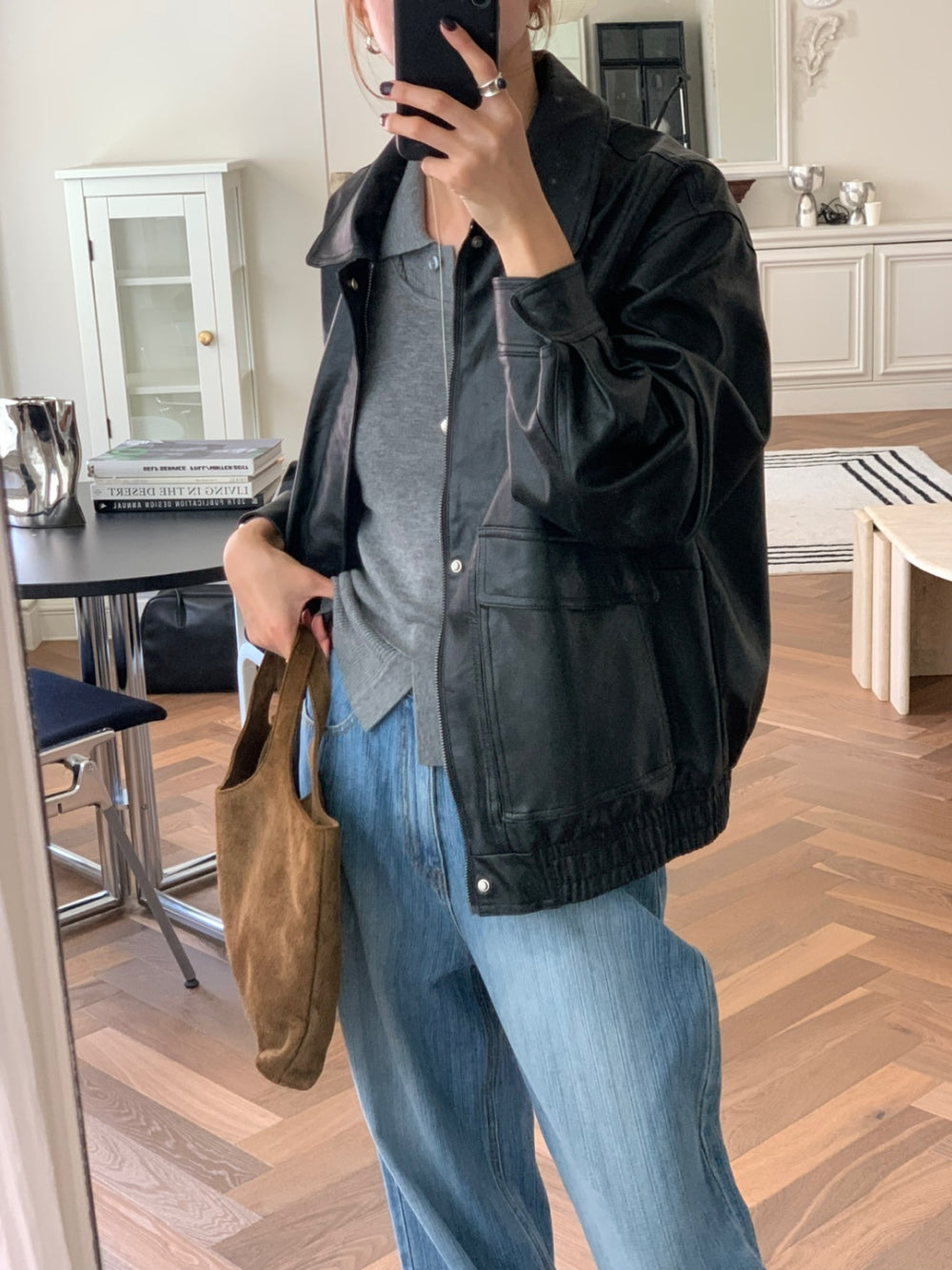 Mud leather jacket-2col