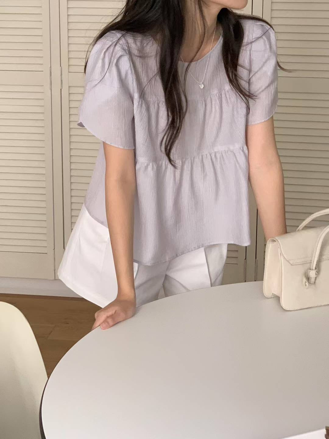 Any shirring half blouse-3col