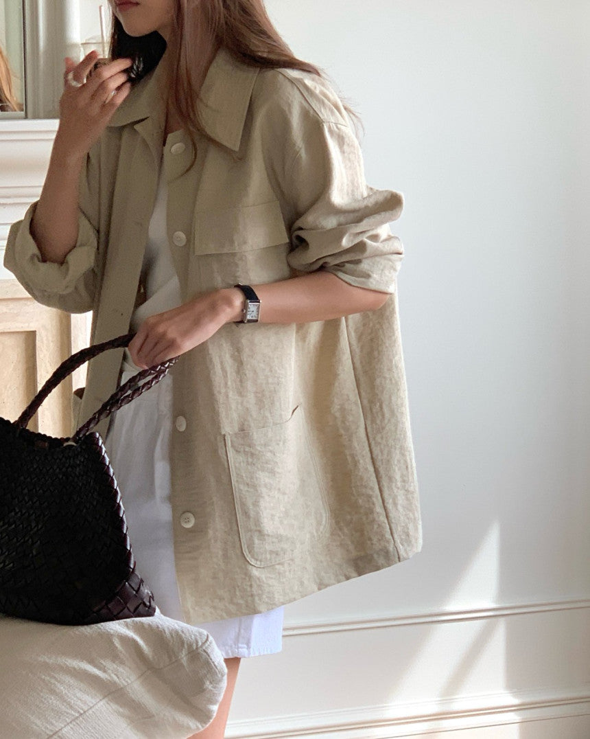 Chole linen single half jacket-2col