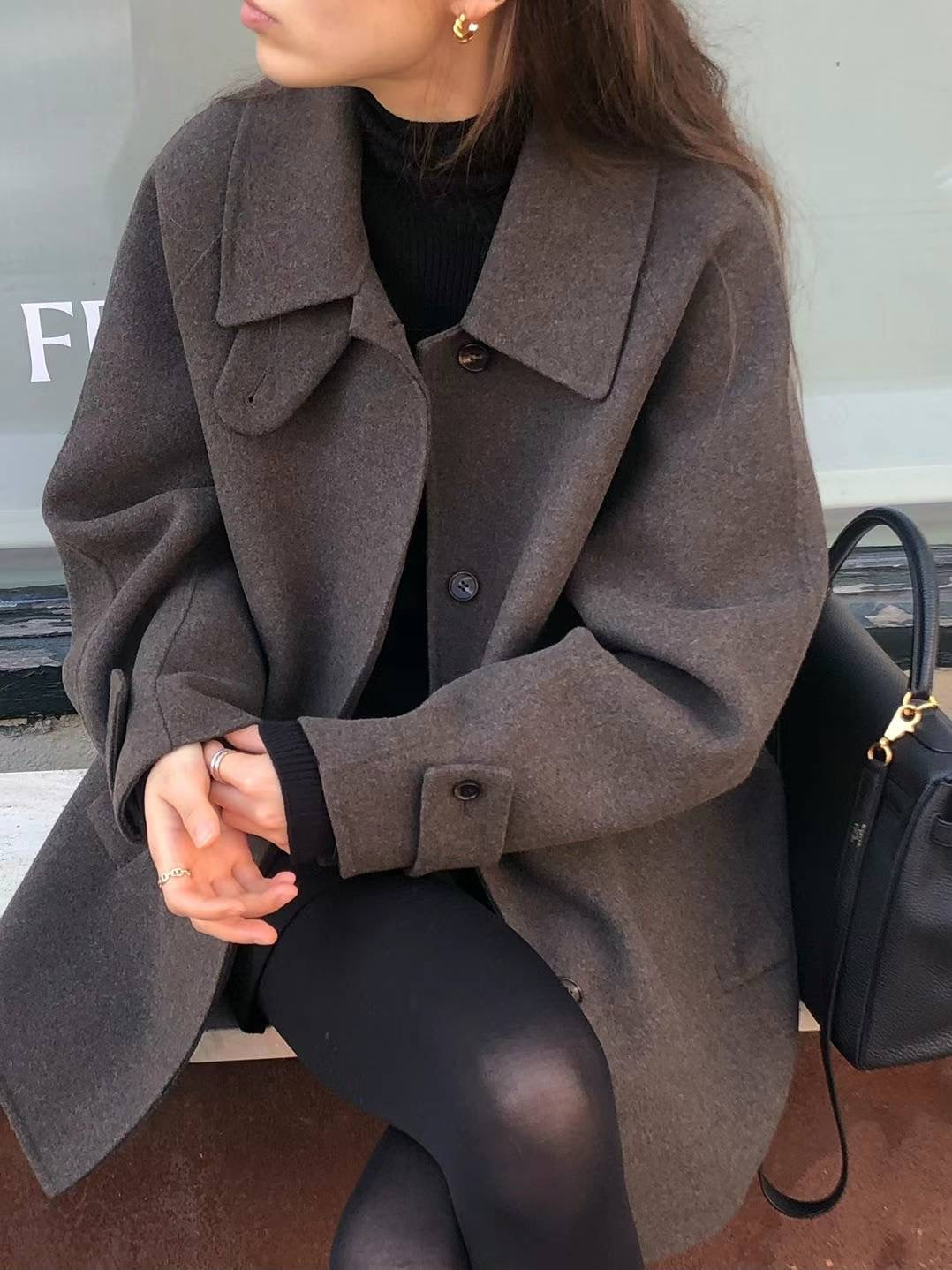 Ounce cashmere half handmade coat-2col