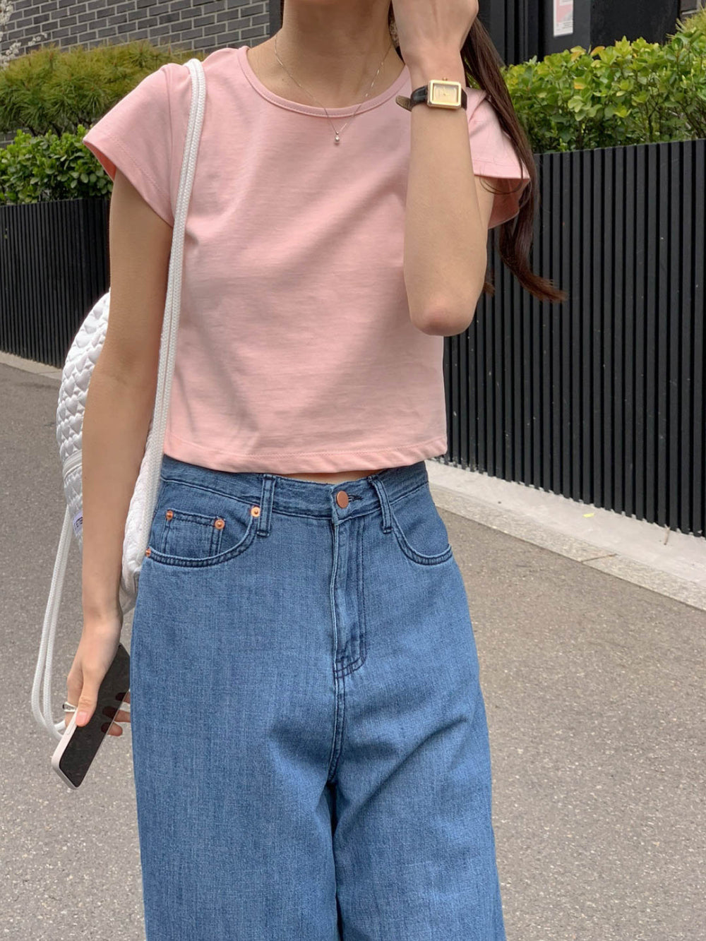 ivory即納 Baige semi crop T-4col