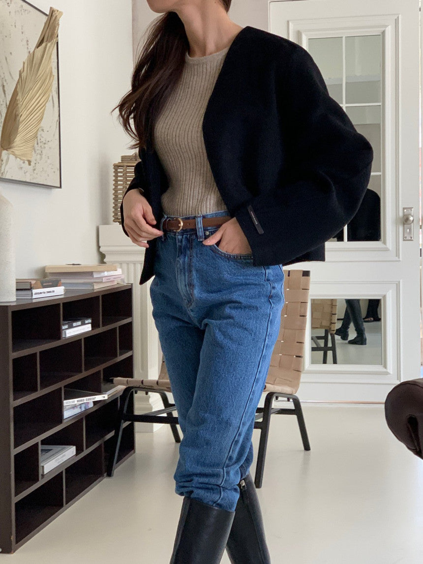 collarless handmade wool jacket-2col