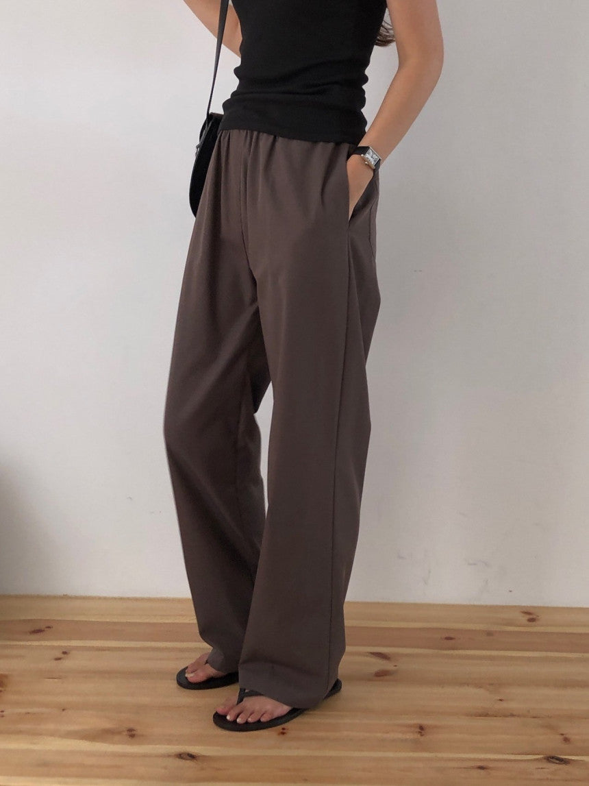 Essential semi wide banding pants-4col