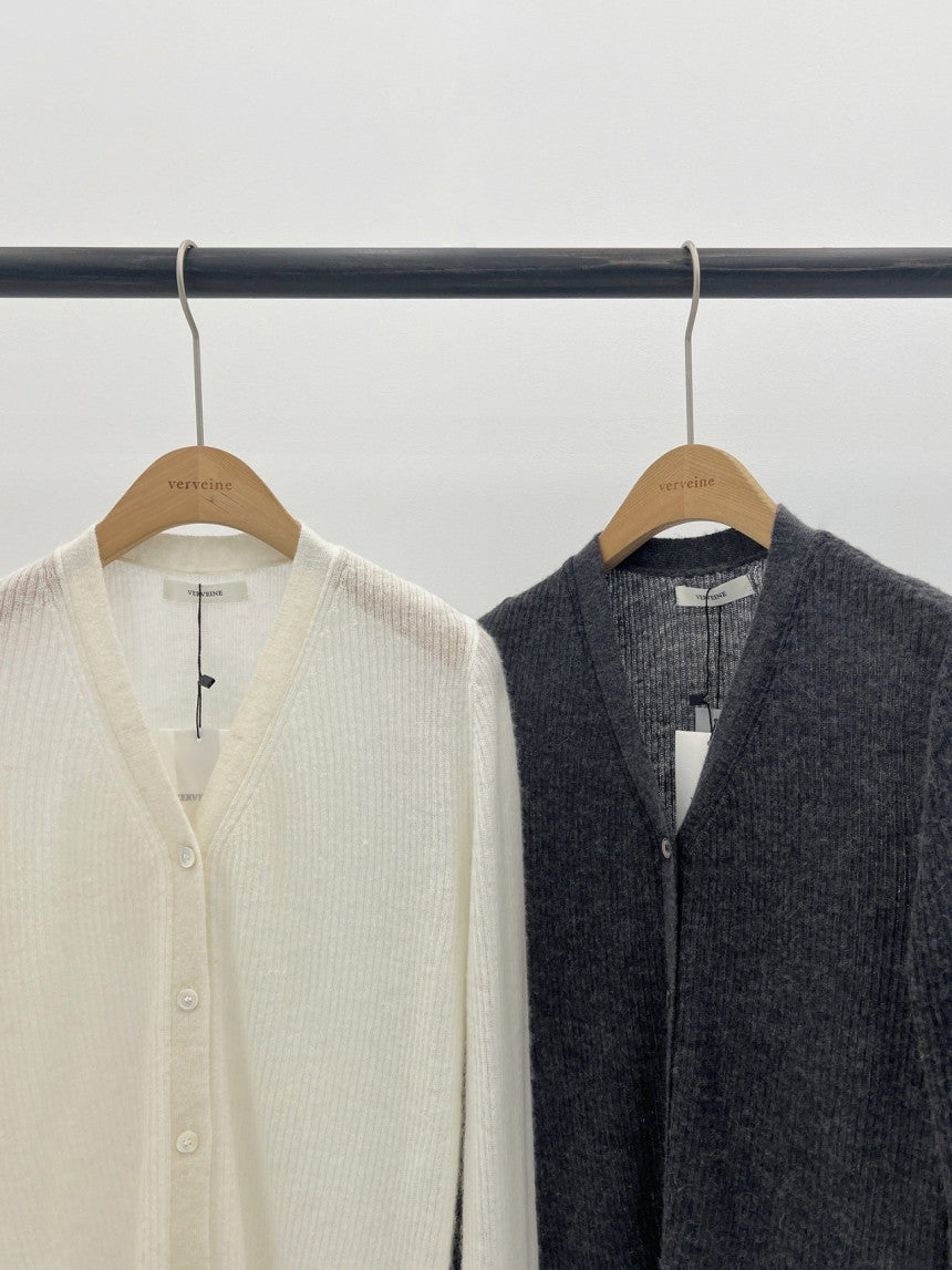 Baby alpaca rib v-neck cardigan-2col