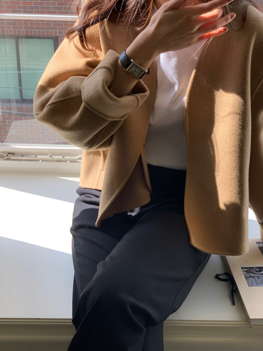 collarless handmade wool jacket-2col