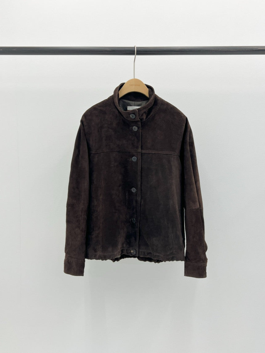 Reuven high neck pig leather suede jacket-2col