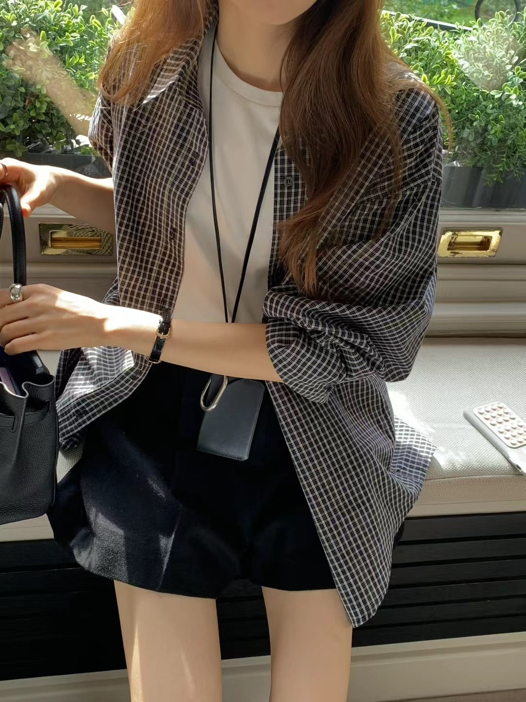 Ounce marron check shirt-2col