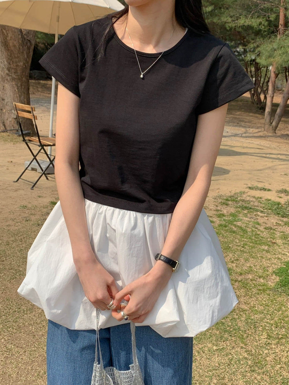 ivory即納 Baige semi crop T-4col