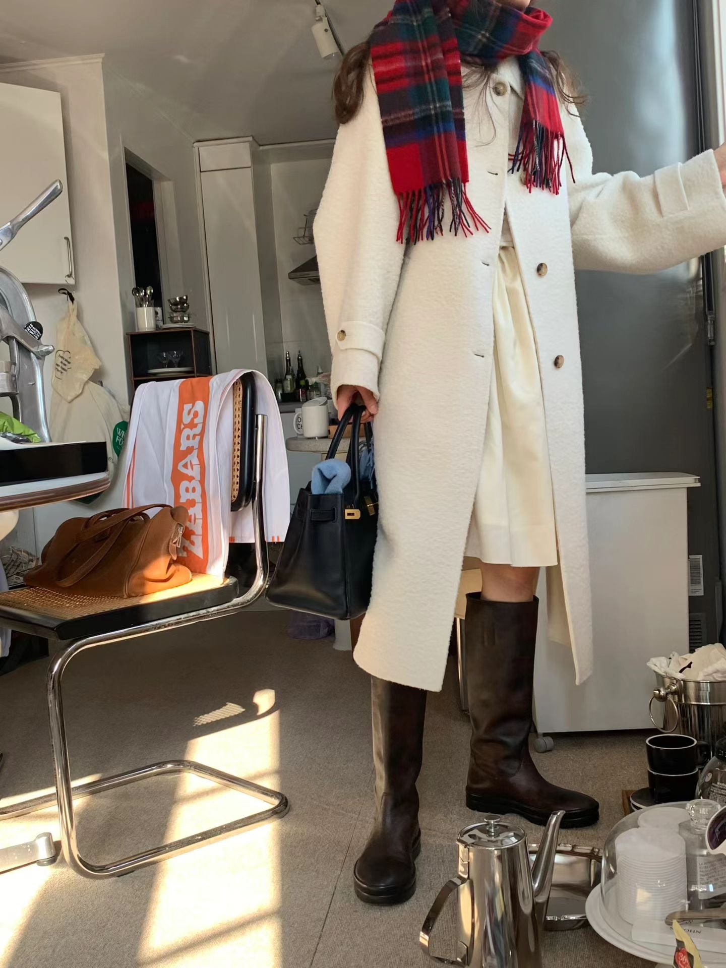 Ounce check wool muffler-3col