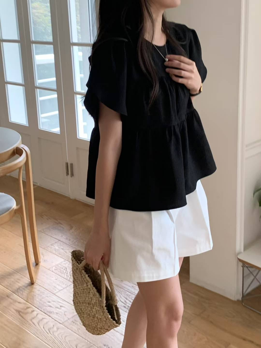 Any shirring half blouse-3col