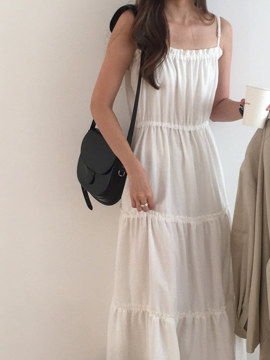 Muse shirring long onepiece-2col