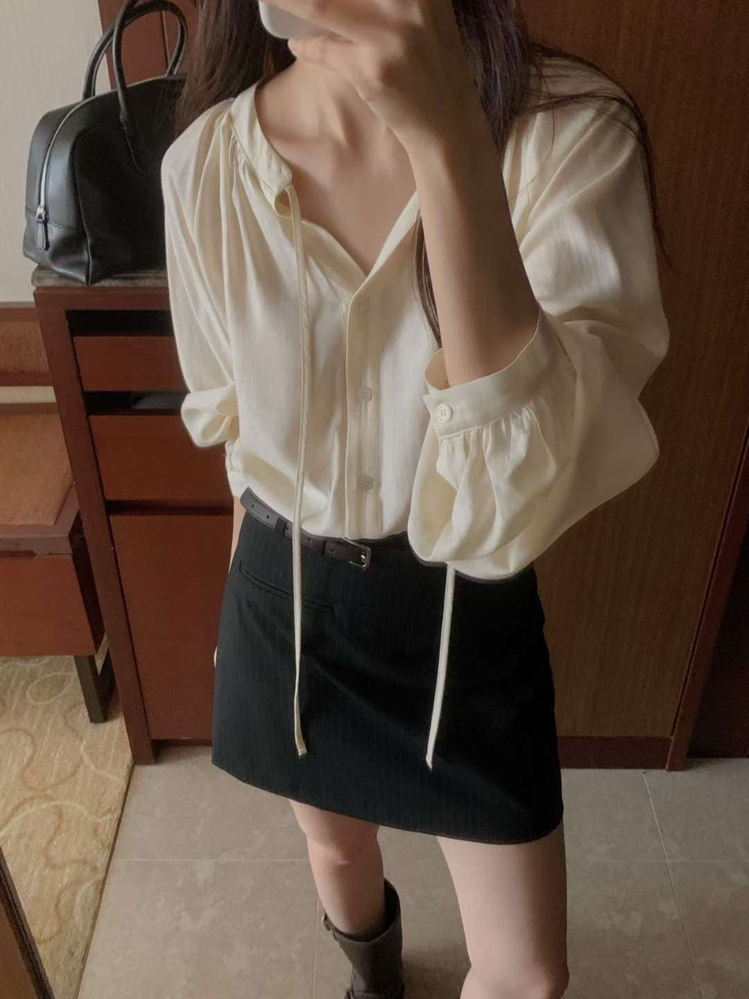 rope shirring blouse-2col