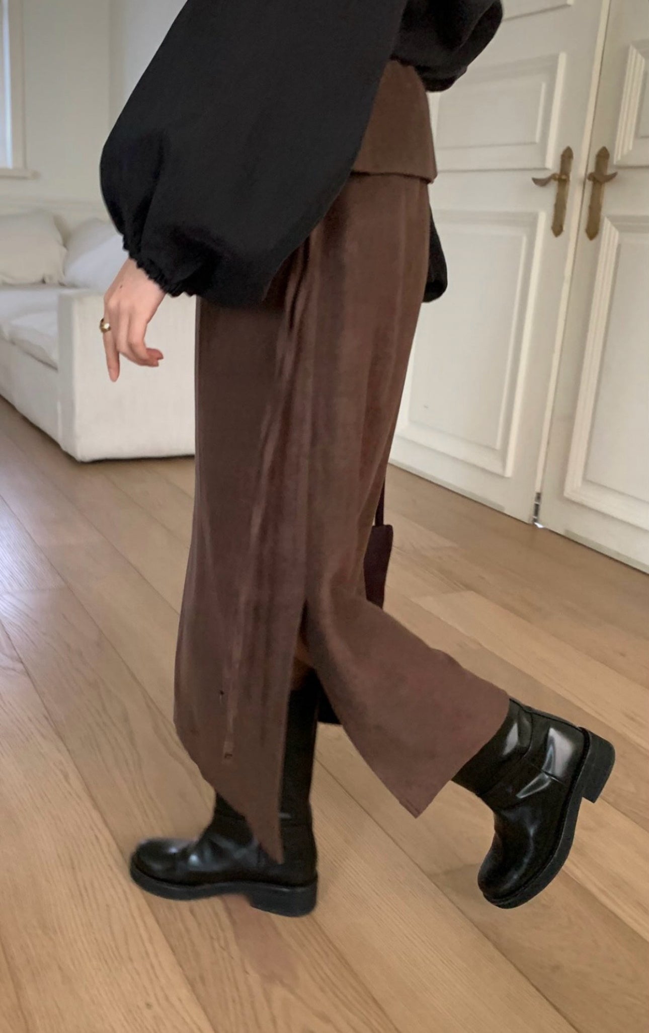 folding suede skirt-3col