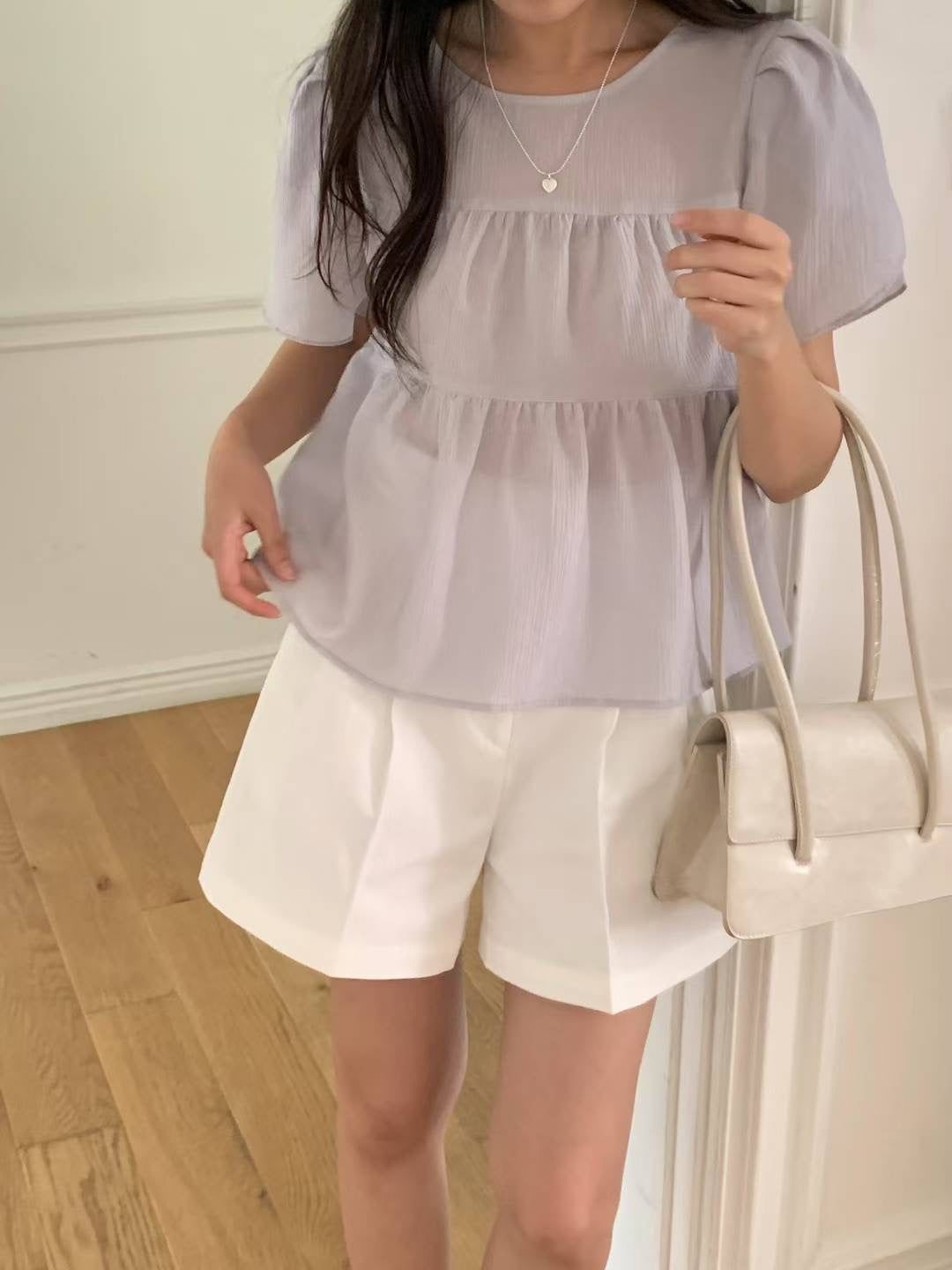 Any shirring half blouse-3col