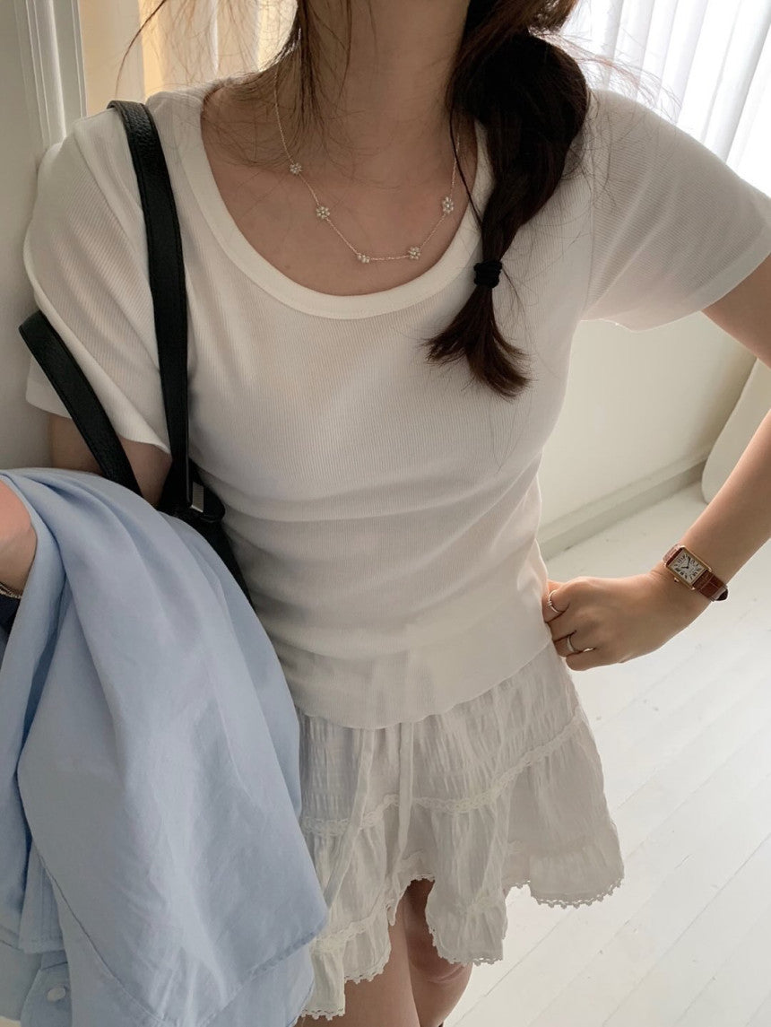 ivory即納 Sweet rib Half T-5col
