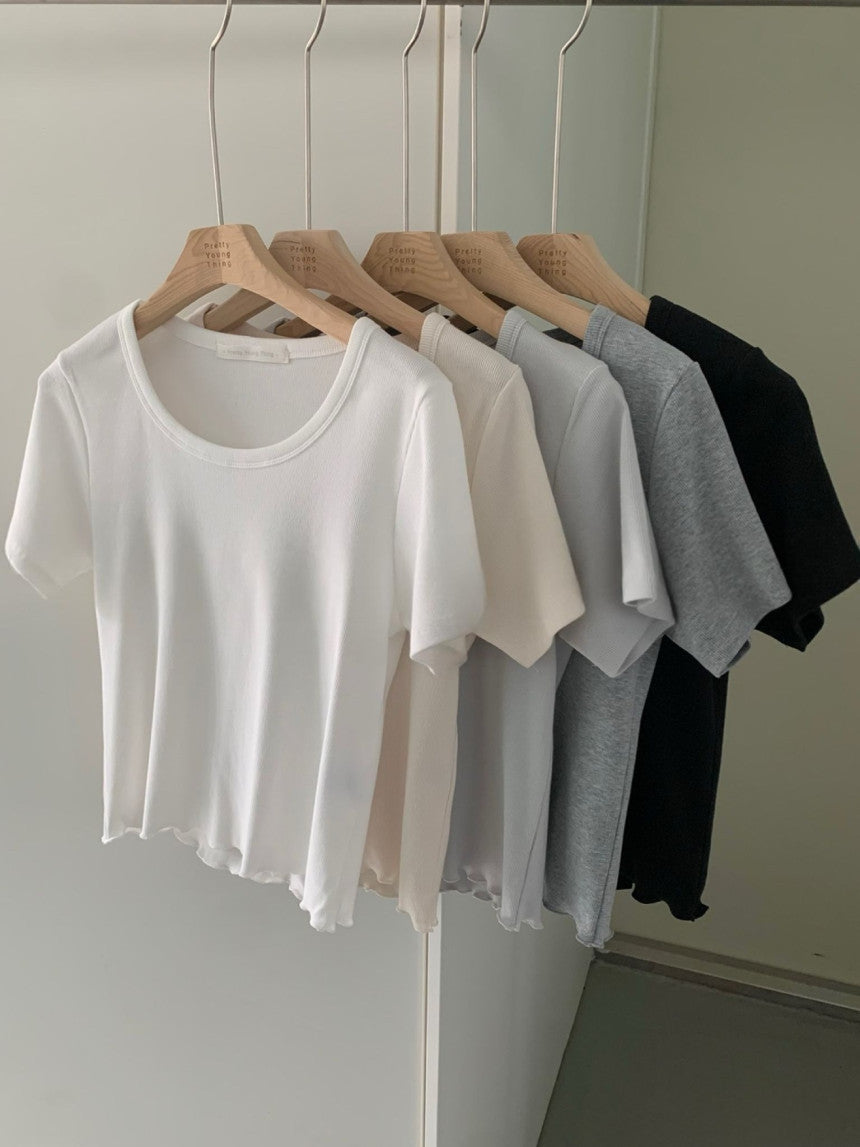 ivory即納 Sweet rib Half T-5col