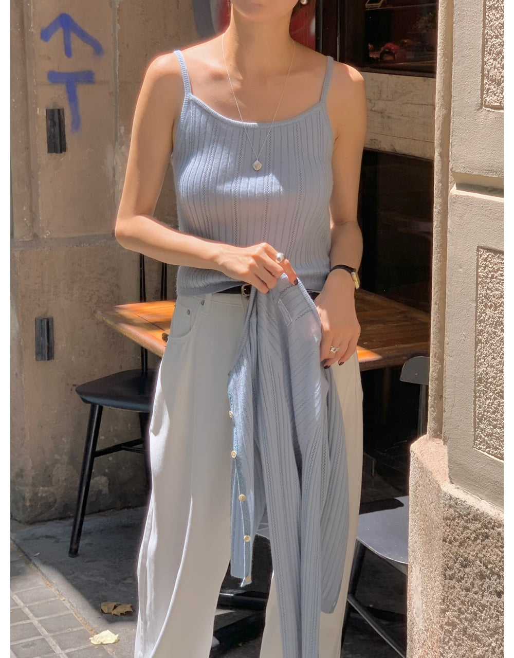 Punching sleeveless&cardigan set-3col