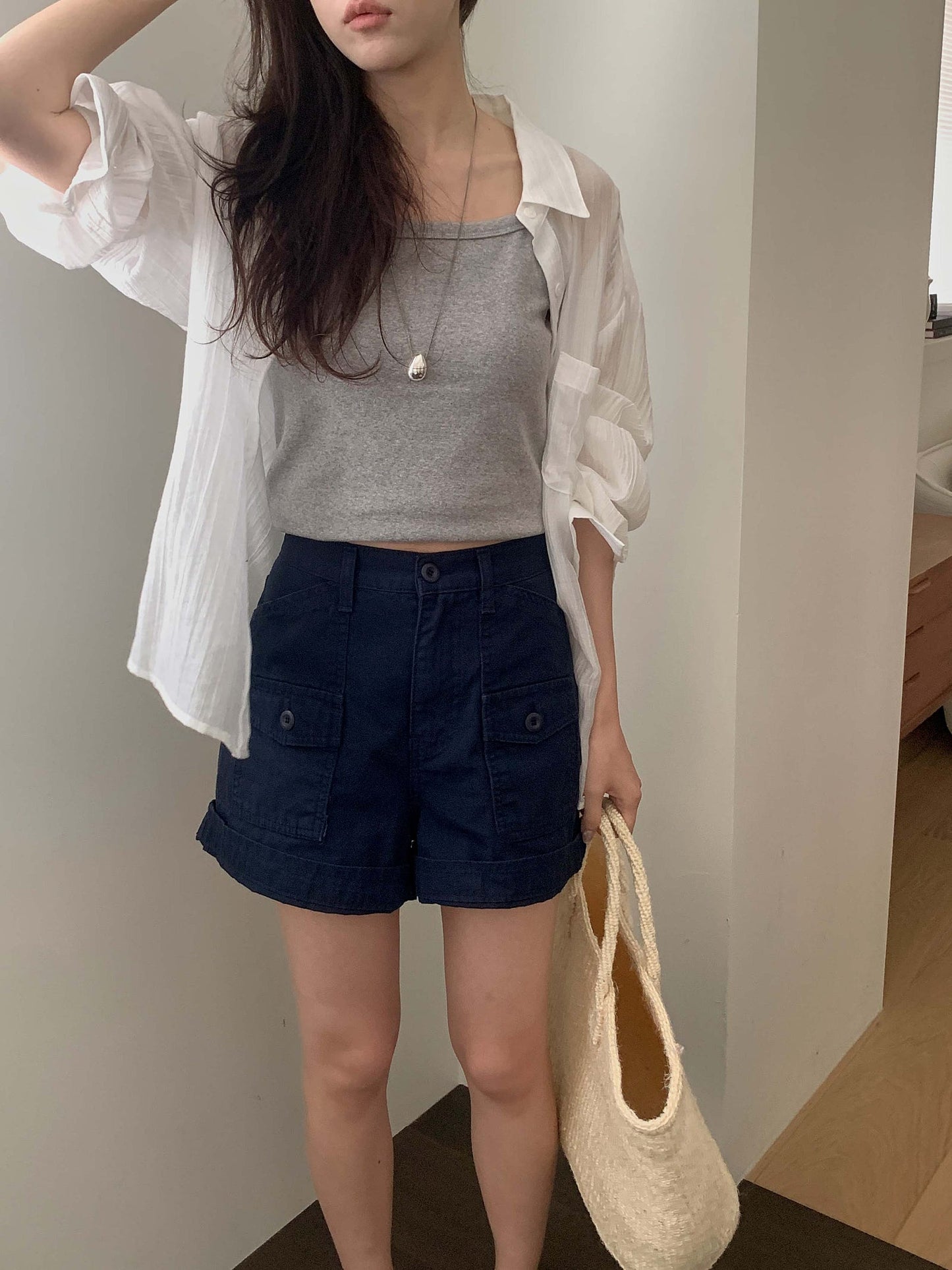 Oxford half pants-2col
