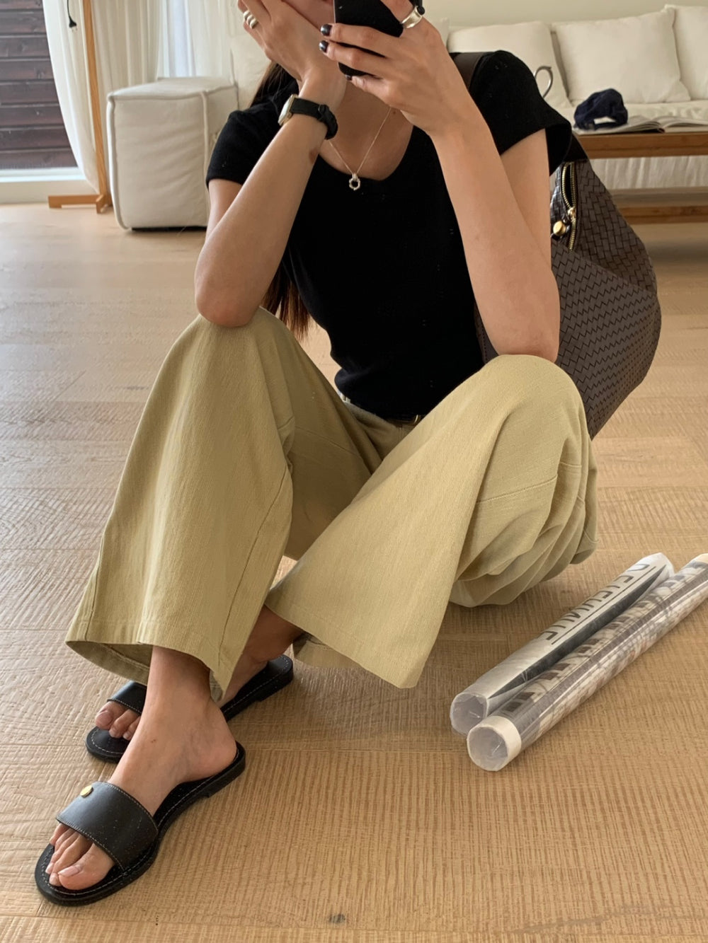 Point cotton pants-2col