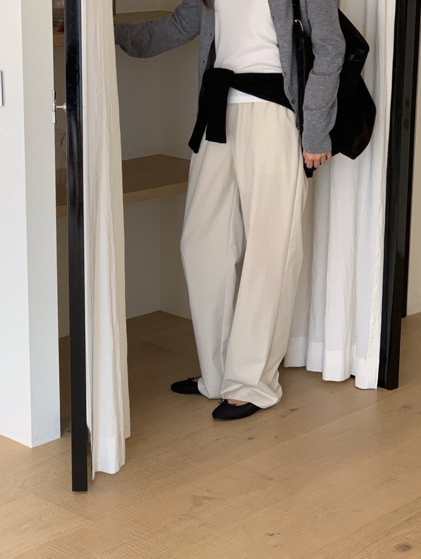 Essential semi wide banding pants-4col