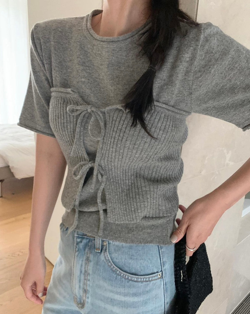 Sale gray即納 Layered cash top set