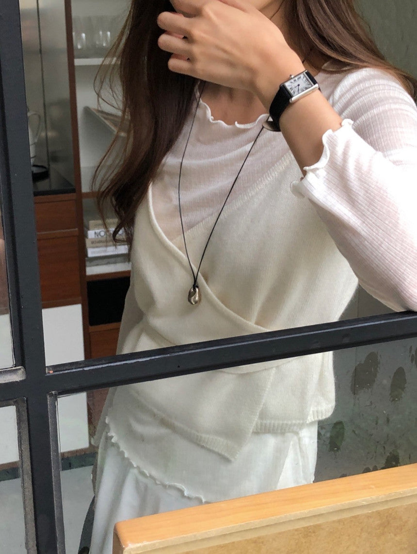 Ribbon frill tencel wool T-3col
