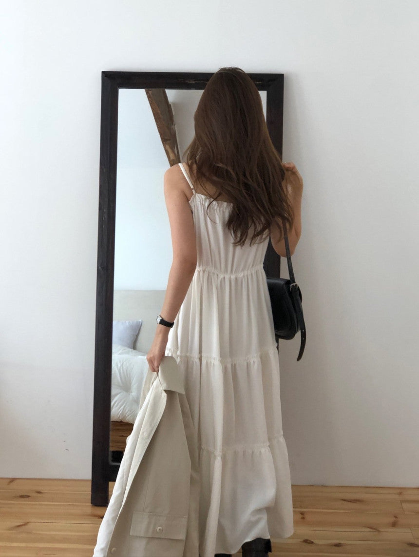 Muse shirring long onepiece-2col