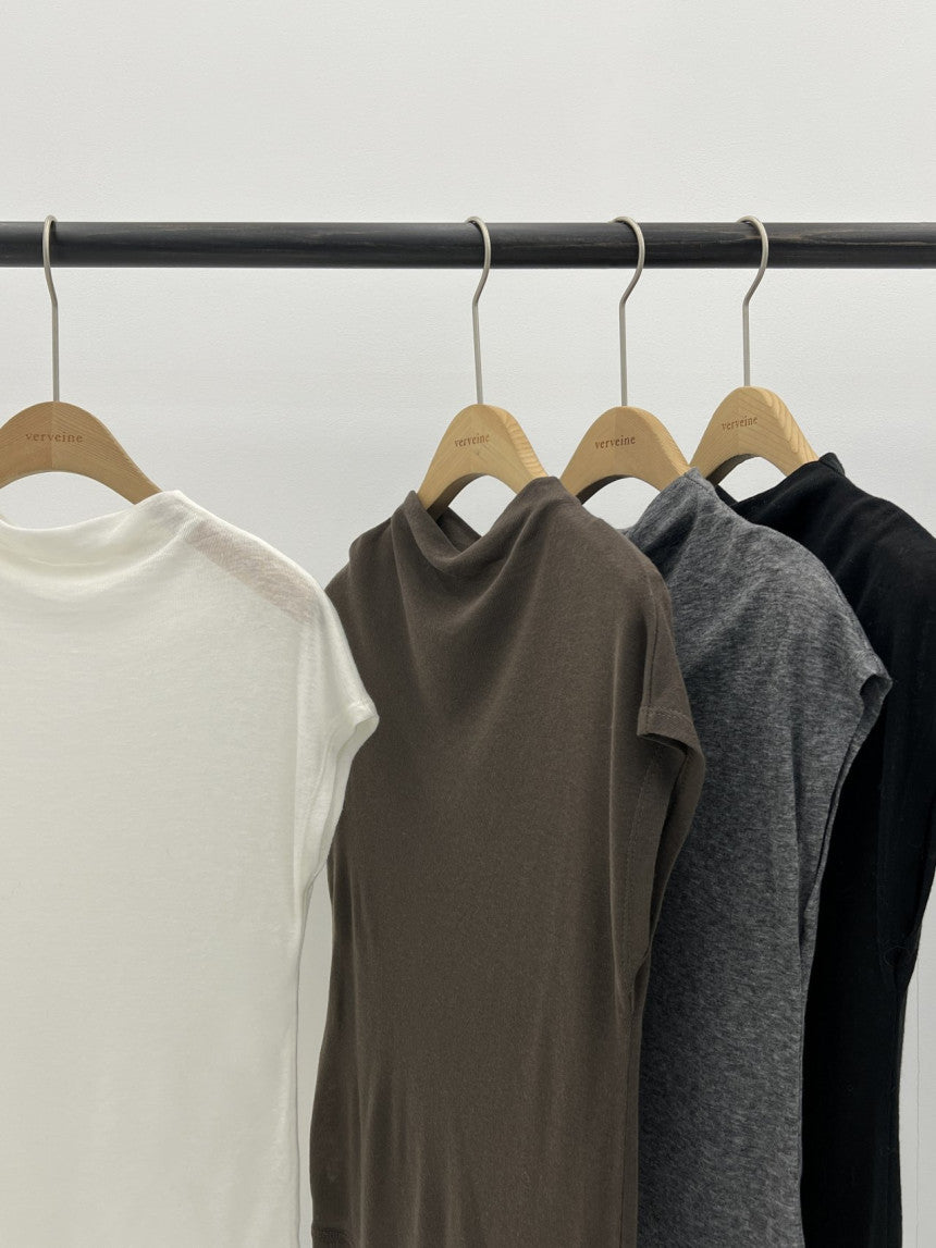 Mock neck wool tencel drop shoulder T-4col